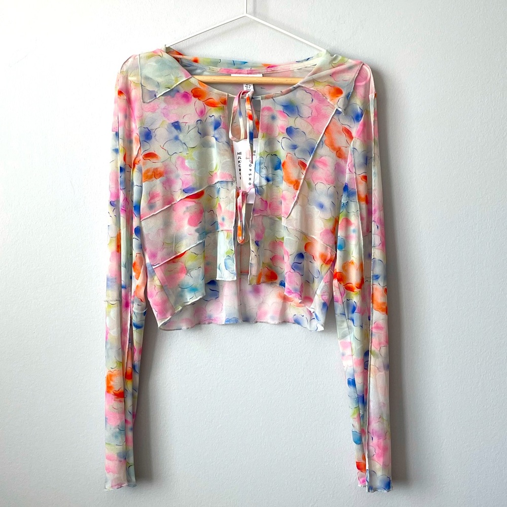 NWT TOPSHOP SHEER MULTICOLOURED FLORAL CROP TOP 90’s Y2K INSPIRED SIZE 1…